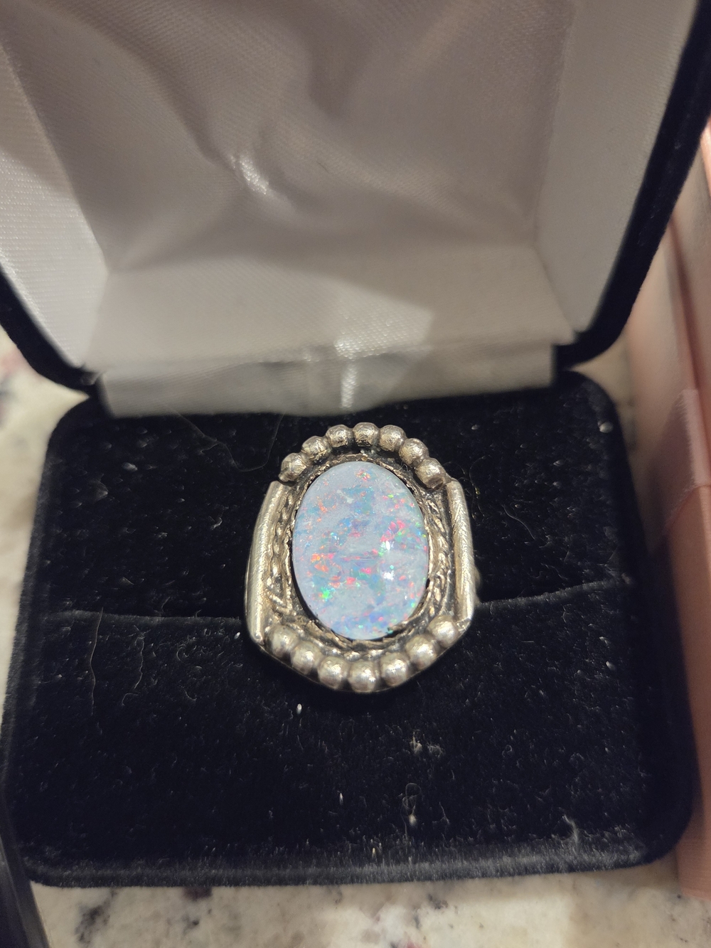 Sterling Silver Opal Oval Statement Ring in Light Blue